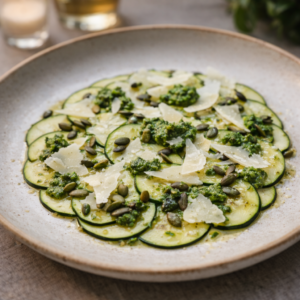 Carpaccio de courgettes et copeaux de parmesan AOP