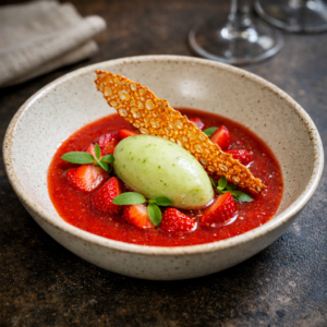 Soupe froide de fraises gariguettes à la verveine